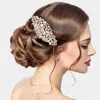 Fashnzfab Pearl Accented Rhinestone Embellished Leaf Cluster Hair Comb In Gold
