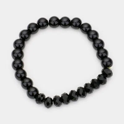 Fashnzfab Pearl & Bead Stretch Bracelet Black