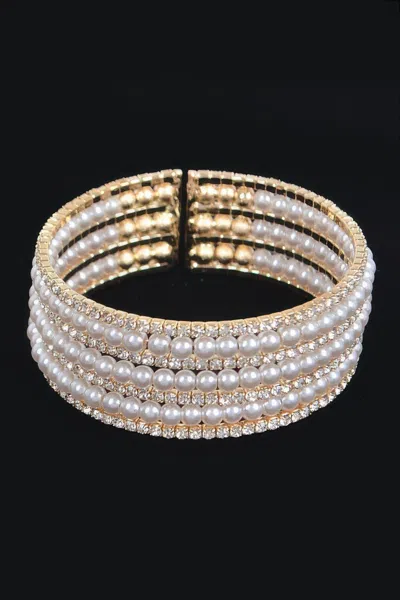 Fashnzfab Pearl And Stone Bracelet Simple Design In Gold