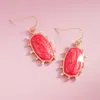 Fashnzfab Pearl Around Marbled Enamel Hexagon Plate Dangle Earrings In Red