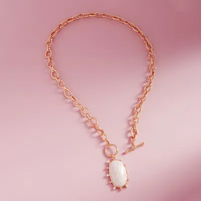 Fashnzfab Pearl Around Marbled Enamel Hexagon Plate Pendant Toggle Necklace In Gold