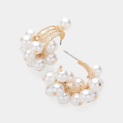 Fashnzfab Pearl Ball Dangle Embellished Hoop Earrings In Gold