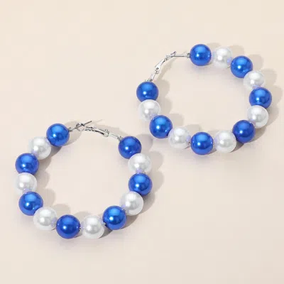 Fashnzfab Pearl Ball Hoop Earrings In Blue
