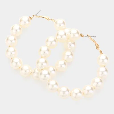 Fashnzfab Pearl Ball Hoop Earrings In Multi