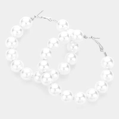 Fashnzfab Pearl Ball Hoop Earrings In Silver