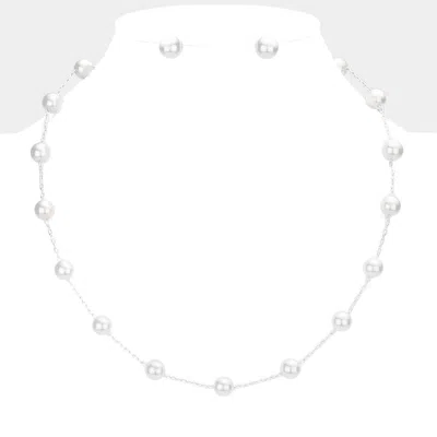 Fashnzfab Pearl Ball Station Necklace In White
