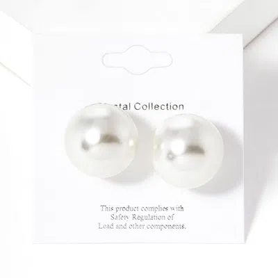 Fashnzfab Pearl Ball Stud Earrings - Cream In White