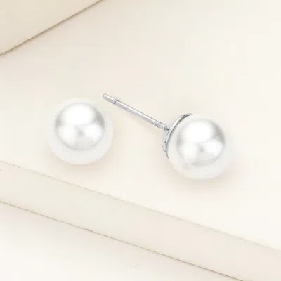 Fashnzfab Pearl Ball Stud Earrings White