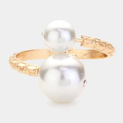 Fashnzfab Pearl Ball Tip Hinged Bangle Bracelet Cream, Gold In Multi