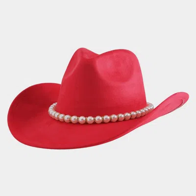 Fashnzfab Pearl Band Accent Cowboy Western Hat In Red