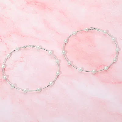 Fashnzfab Pearl Bead Accent Hoop Earrings In Metallic