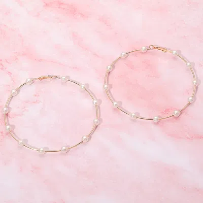 Fashnzfab Pearl Bead Accent Hoop Earrings In Multi