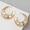 Fashnzfab Pearl Bead Embellished Metal Hoop Earrings - Mint In Gold