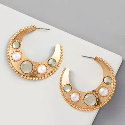 Fashnzfab Pearl Bead Embellished Metal Hoop Earrings In Silver