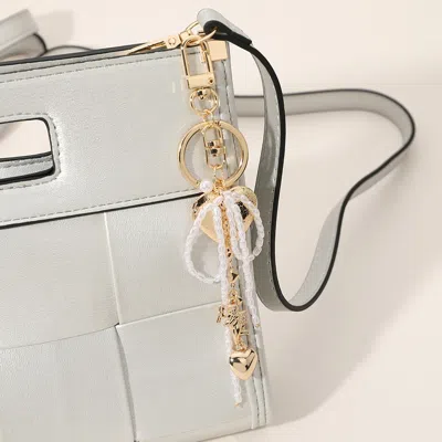 Fashnzfab Pearl Beaded Bow Metal Heart Cupid Embellished Bag Charm / Keychain In Multi