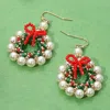 Fashnzfab Pearl Beaded Christmas Wreath Dangle Earrings - Cream, Gold In Multi