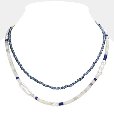 Fashnzfab Pearl Beaded Double Layered Necklace In Gray