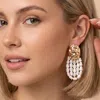 Fashnzfab Pearl Beaded Drop Statement Earrings In Multi
