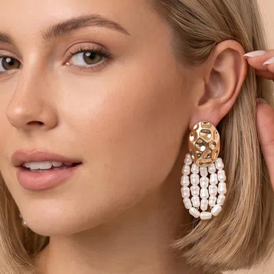 Fashnzfab Pearl Beaded Drop Statement Earrings In Multi