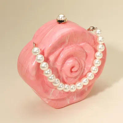 Fashnzfab Pearl Beaded Handle Rose Clutch Bag / Crossbody Bag In Pink