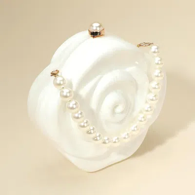 Fashnzfab Pearl Beaded Handle Rose Clutch Bag / Crossbody Bag In White