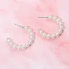 Fashnzfab Pearl Beaded Hoop Earrings 1.4" X 1.25" In White