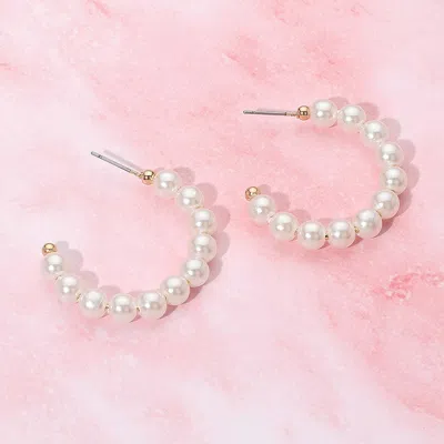 Fashnzfab Pearl Beaded Hoop Earrings Cream, Gold In White