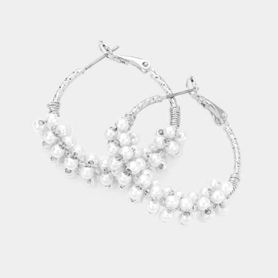 Fashnzfab Pearl Beaded Hoop Earrings In Metallic