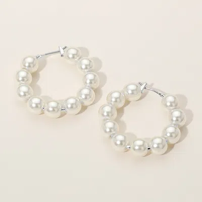 Fashnzfab Pearl Beaded Hoop Pin Catch Earrings In Multi