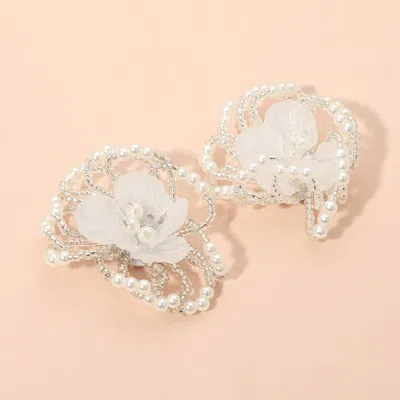 Fashnzfab Pearl Beaded Intricate Floral Earrings Cream In White