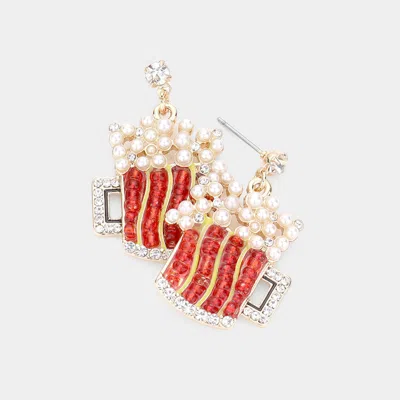 Fashnzfab Pearl Beaded Metal Beer Dangle Earrings In Pink