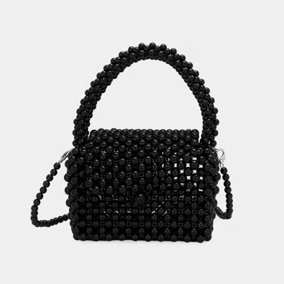 Fashnzfab Pearl Beaded Mini Top Handle Handbag / Crossbody Bag In Black
