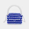 Fashnzfab Pearl Beaded Mini Top Handle Handbag / Crossbody Bag In Blue
