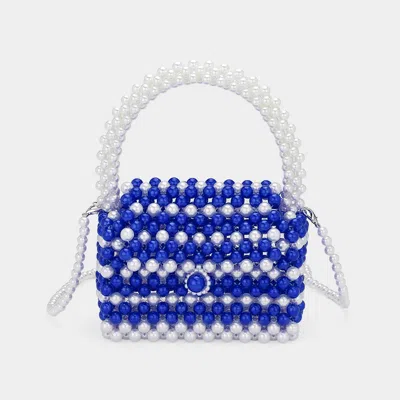 Fashnzfab Pearl Beaded Mini Top Handle Handbag / Crossbody Bag In Blue