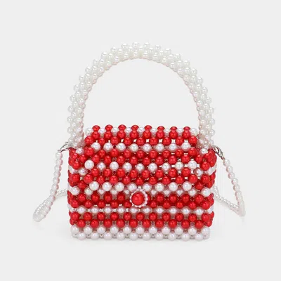 Fashnzfab Pearl Beaded Mini Top Handle Handbag / Crossbody Bag In Red