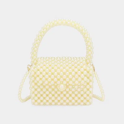 Fashnzfab Pearl Beaded Mini Top Handle Handbag / Crossbody Bag In White