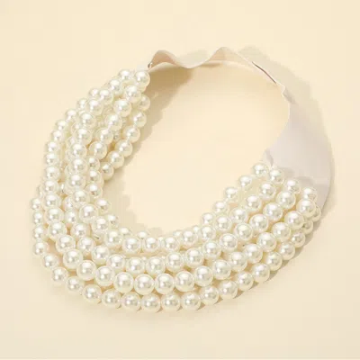 Fashnzfab Pearl Beaded Multi Layered Faux Leather Magnetic Necklace In White