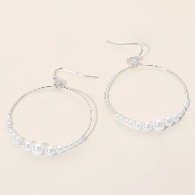 Fashnzfab Pearl Beaded Open Circle Dangle Earrings In White