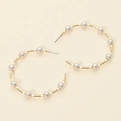 Fashnzfab Pearl Beaded Open Hoop Statement Earrings In Silver