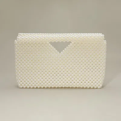 Fashnzfab Pearl Beaded Open Top Clutch Bag In White