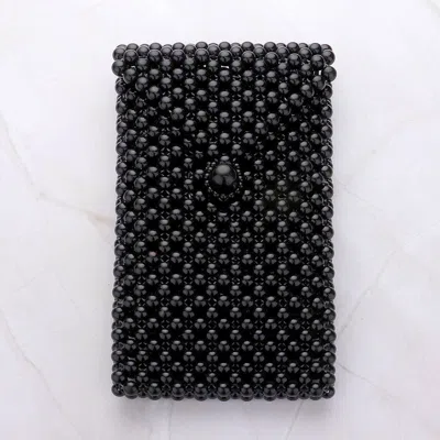 Fashnzfab Pearl Beaded Phone Holder Crossbody Bag In Black