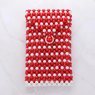 Fashnzfab Pearl Beaded Phone Holder Crossbody Bag In Red