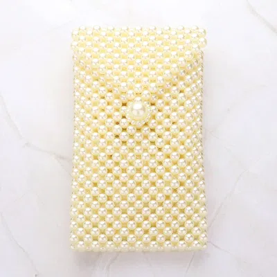 Fashnzfab Pearl Beaded Phone Holder Crossbody Bag In White
