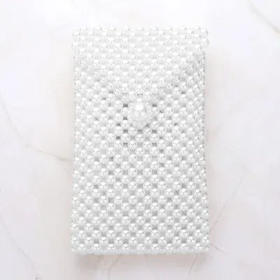 Fashnzfab Pearl Beaded Phone Holder Crossbody Bag In White