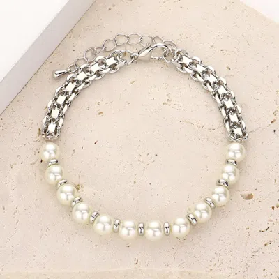 Fashnzfab Pearl Beaded Pointed Bracelet In Multi