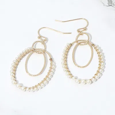 Fashnzfab Pearl Beaded Rim Geometric Oval Link Drop Earrings In Multi