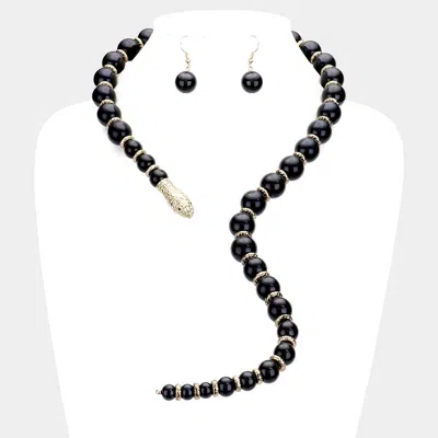 Fashnzfab Pearl Beaded Snake Open Necklace In Black