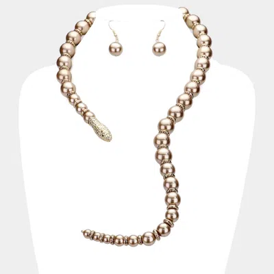 Fashnzfab Pearl Beaded Snake Open Necklace In Gold