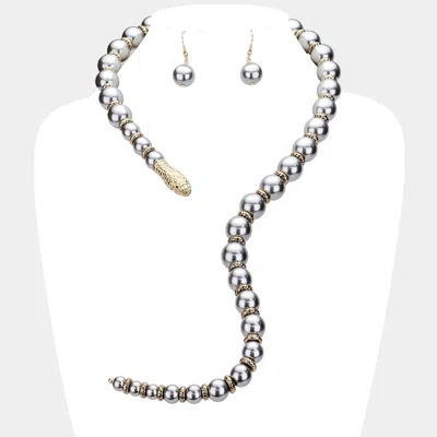 Fashnzfab Pearl Beaded Snake Open Necklace In Metallic