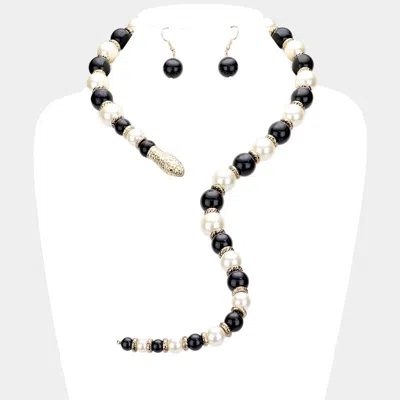 Fashnzfab Pearl Beaded Snake Open Necklace In Multi